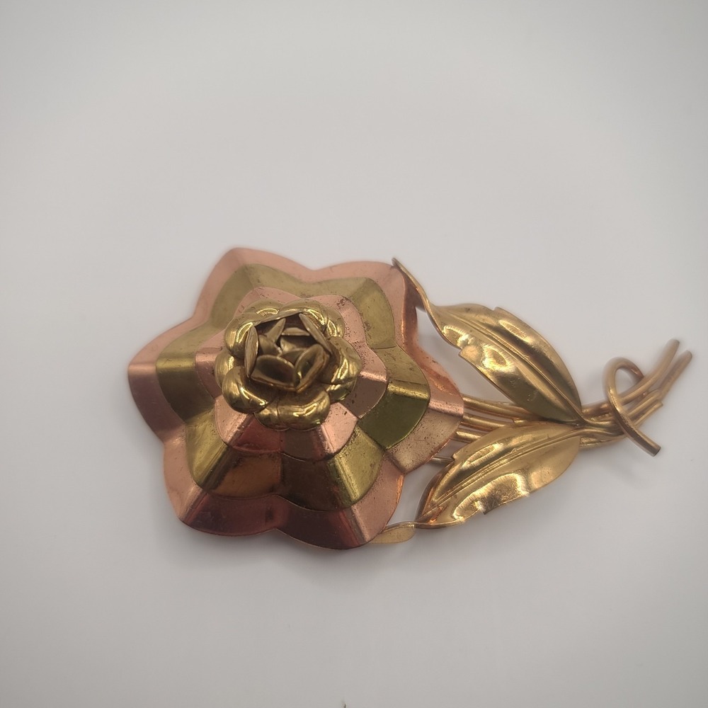 Vintage Copper Flower FUR Dress Clip